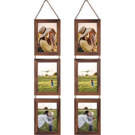 Cadres Photo 10x15 Marron Collage Triple Ensemble Suspendu, 6 Cadres 10x15 Rustique Verticaux pour Afficher Des Photos, Des Postales, Des Affiches (1/5)