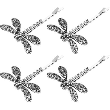 Barrettes à Cheveux Style Rural et Naturel en Alliage Argenté Libellule Lot de 4 Création de Coiffures Élégantes Accessoires pour Femmes (1/5)