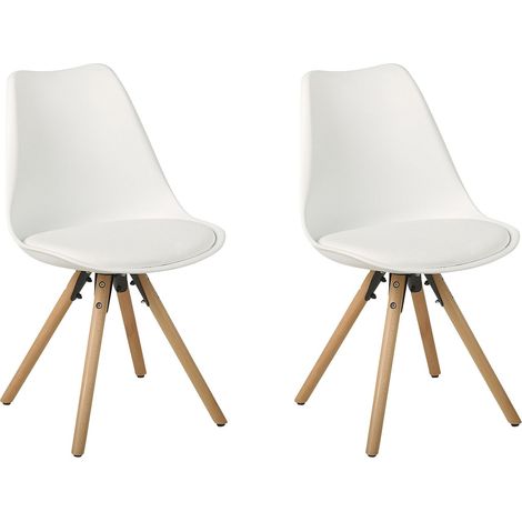 Set di 2 Sedie da Pranzo Ecopelle Bianca Gambe in Legno Lucide Dakota