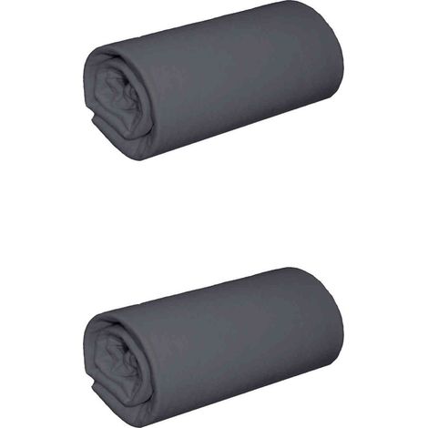 Lot de 2 draps housses jersey anthracite bonnet 30 cm 100% coton biologique 90x200