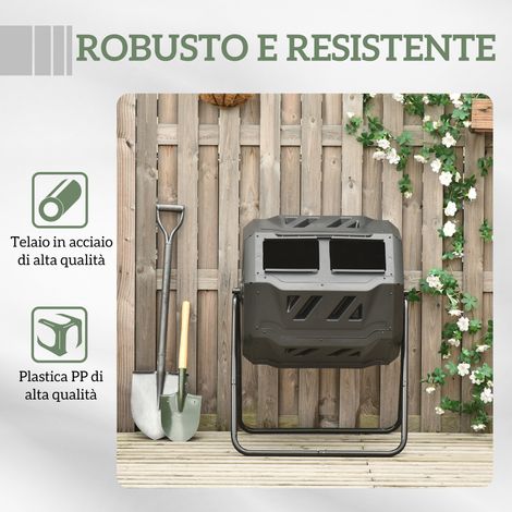 Composteur rotatif jardin 2 bacs, acier polypropylène, 8 évents, 71x65x96 cm, noir