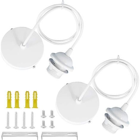 Lot De 2 Suspension En Métal Support De Lampe E27 Avec Câble Lampe Suspension Blanc Câble Réglable 100cm Pour Éclairage Au Plafond Salon Chambre Cuisine (1/5)