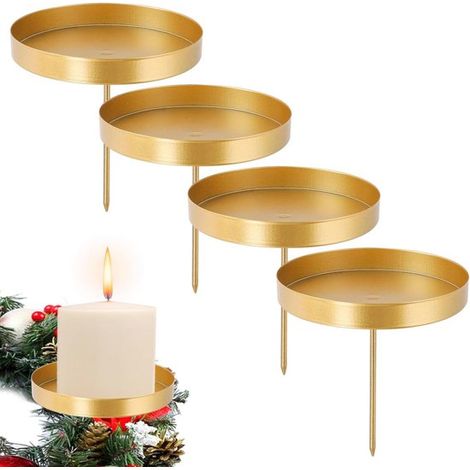 Set mit 4 goldenen Kerzenständern, 8 cm – Stilvoller Kerzenhalter aus Metall für Tisch und Adventskranz (1/5)