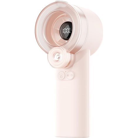 Portable misting fan with 13,000 rpm turbine motor and magnetically removable water tank, pink. (1/5)