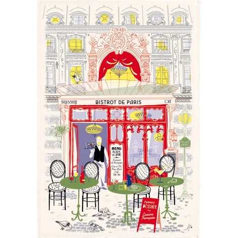 Torchon de Cuisine Essuie-Vaisselle 100% Coton Façade Bistrot Écru 48 x 72 cm - PANGIVO