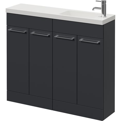Napoli 250 Gloss Grey 1000mm 4 Door Vanity Unit with Round Silvo Basin - 1000mm - Chrome 160mm Handle