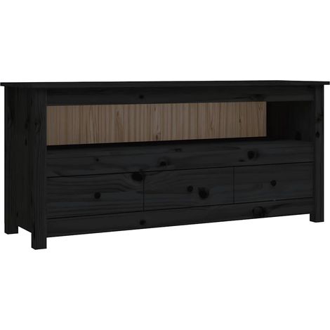 Meuble TV, Étagère TV, Meuble de Salon, Noir 114x35x52 cm Bois de pin massif OIB5853E (1/5)