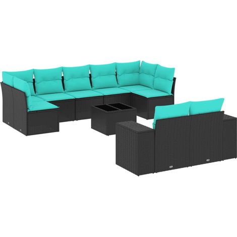 Maison Exclusive - 10-teiliges Gartensofa-Set mit Kissen, schwarz (1/4)