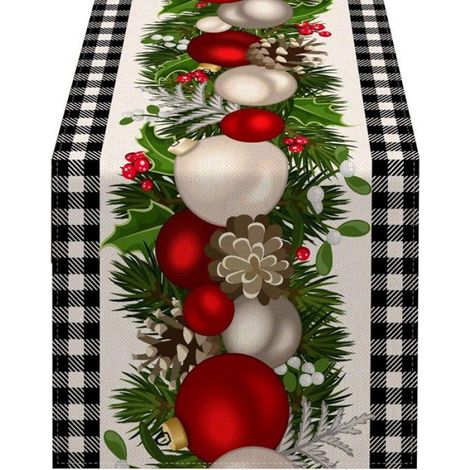 Chemin de Table de NoëL Vichy Noir et Blanc à Carreaux DéCoration de NoëL DéCoration de Maison de Vacances DéCoration de Cuisine (1/4)