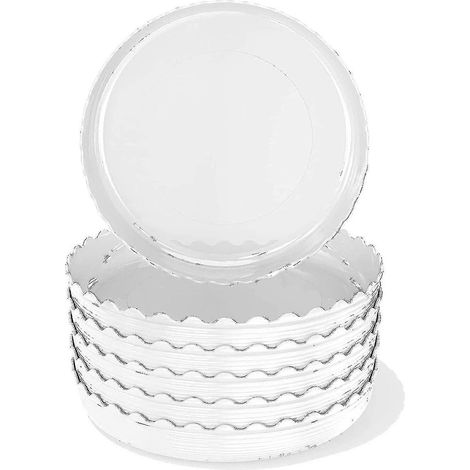 Lot de 6 soucoupes rondes blanches ondulées de 30 cm, pour plantes de jardin et d'extérieur (1/5)