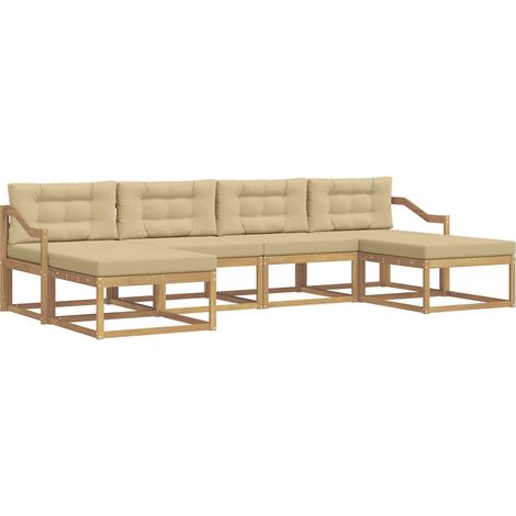 Conjunto de sofás de exterior con cojín 6 pcs y Beige vidaXL