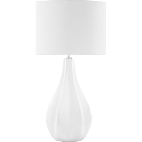 Lámpara de mesa con pantalla en forma de tambor de seda sintética porcelana blanca 60 cm salón glamour Santee