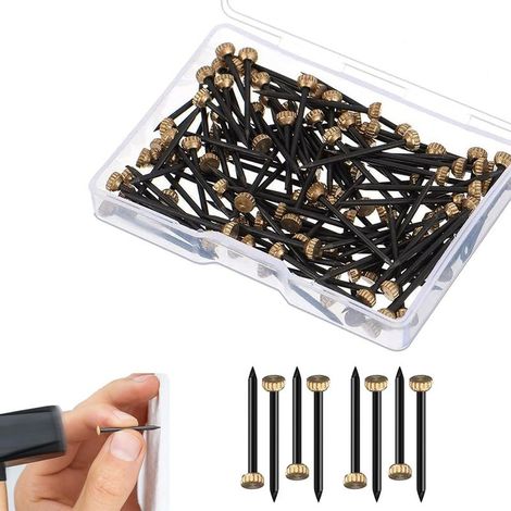 50 Pièces Clous à tête en laiton,Clous de Suspension, Clous de Cadre, Clous de Cadre Photo, Picture Pins, Avec boîte de rangement en plastique Pour montage mural