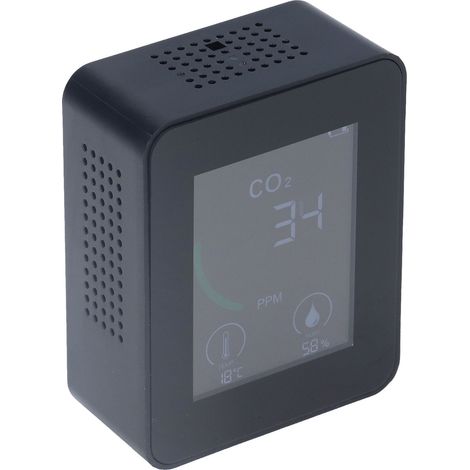 Bluetooth-Luftqualitätsmonitor für Kohlendioxid (TVOC), 60 Tage Datenspeicherung, Feuchtigkeits- und Temperaturmessung, USB-Netzteil, Schwarz (1/5)