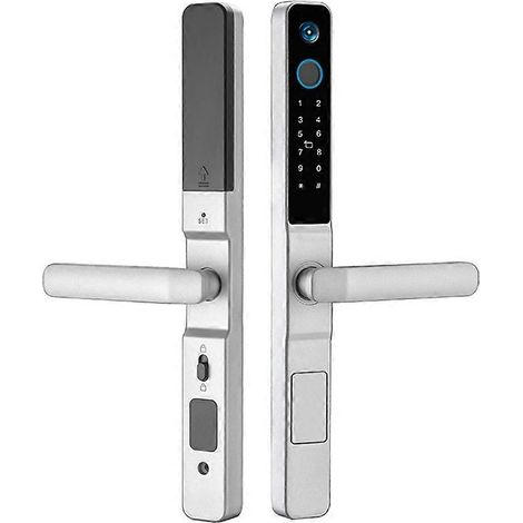 Serrure de porte intelligente WiFi avec caméra, reconnaissance d'empreintes digitales, déverrouillage par mot de passe RFID et sonnette de sécurité coulissante 2885 (type coulissant) (1/5)