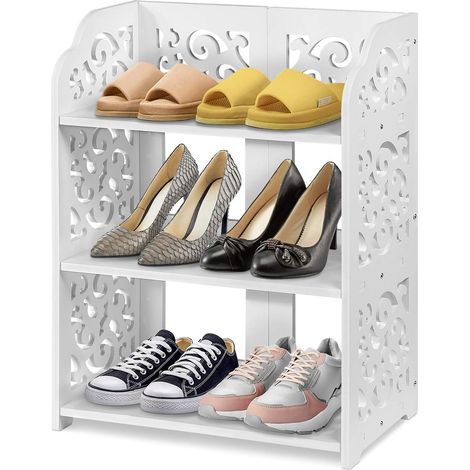 Étagère à Chaussures à 3 Niveaux, Petite étagère à Chaussures, Petite bibliothèque Armoire à Chaussures sculptée, Organisateur d'étagère en PVC pour Chaussures Blanc 51cm (1/5)