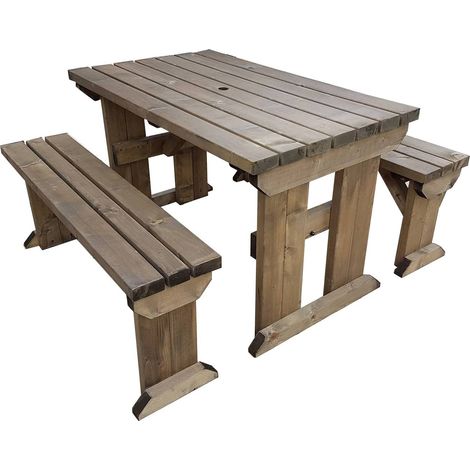 8ft (240cm) Picnic table and bench set, rustic brown finish, Aspen square corners