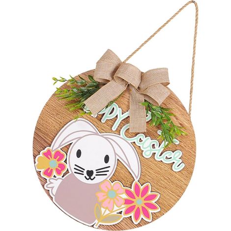 Pendentif de Porte Décoratif Lapin de Pâques en Bois pour Décoration Murale Extérieure et Intérieure (1/5)