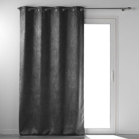 Rideau grande hauteur 135 x 280 cm occultant velours frappé Melodie Anthracite (1/3)