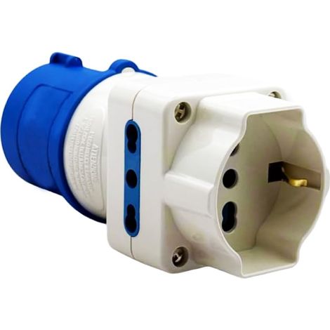 Adaptateur industriel 2P+T 16A 250V et prise à fiche industrielle bleue - Adaptateur électrique pour camping, atelier, jardin, camping-car, foire, bateaux (1/5)