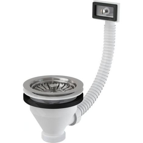 Vanne de vidange Alcadrain pour évier 6/4" avec grille en acier inoxydable DN115 et trop-plein flexible (1/2)