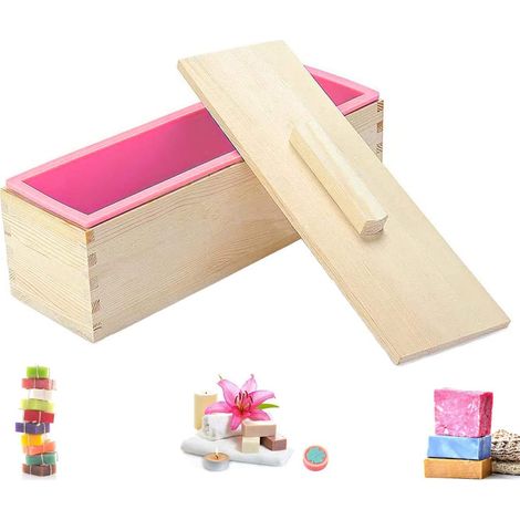 Moule a Savon, Moule en Silicone avec Boîte en Bois, Moulle à Savon Silicone Rectangulaire, Moule Rectangulaire en Silicone Flexible, pour la Fabrication de Savons, Muffins, Chocolats, Biscuits (1/5)