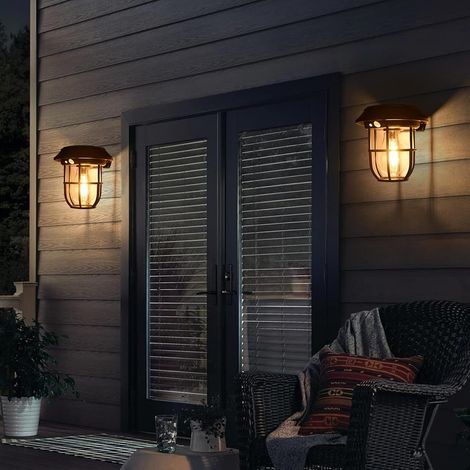 Set van 2 zonne-buitenlampen met bewegingssensor, buitenwandlampen, vintage hangende terrasverlichting voor veranda en binnenplaats (1/5)