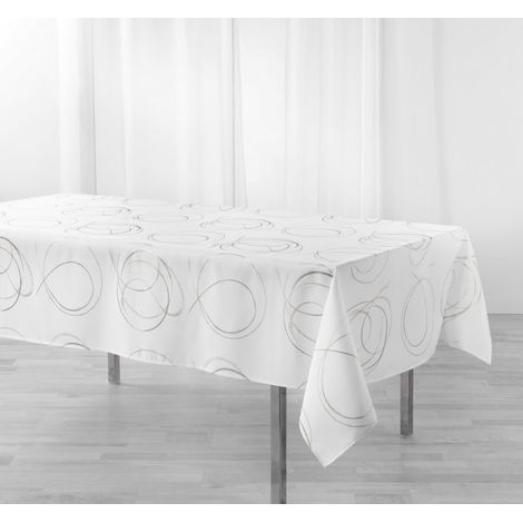 Nappe rectangle 150 x 240 cm polyester imprime argent bully Blanc (1/4)