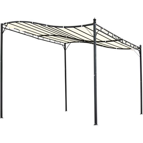 Pergola tonnelle adossable 3x3 m métal gris polyester imperméabilisé anti-UV crème
