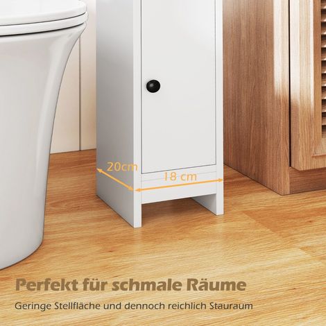 Set of 2 narrow toilet cabinets with 2 open compartments & 2 removable shelves, bathroom cabinet, white
