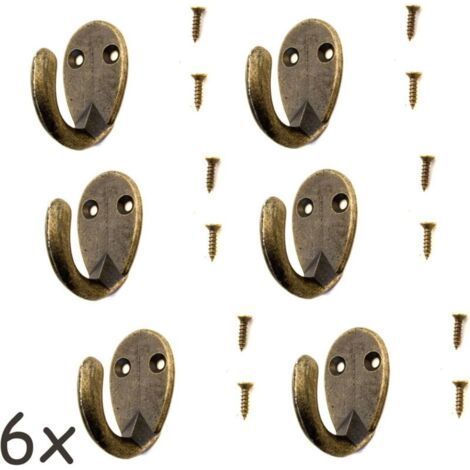 Set of 6 Antique Hooks for Coat Rack, Towel Rack, Iron Hooks in Bronze Brass, Vintage Country House Style, Retro, Oval (1/4)