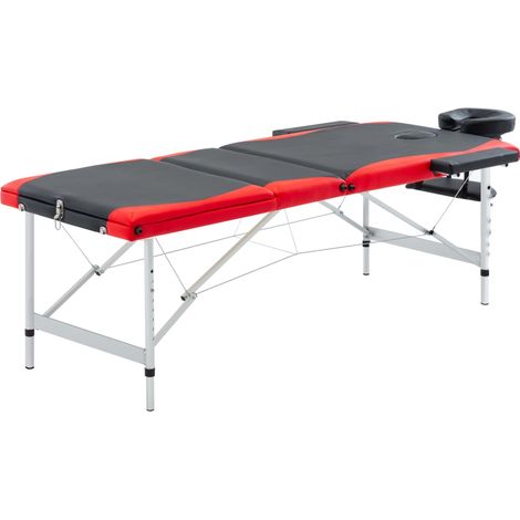 Table de massage pliable à 3 zones, cadre en aluminium, noir et rouge (1/5)