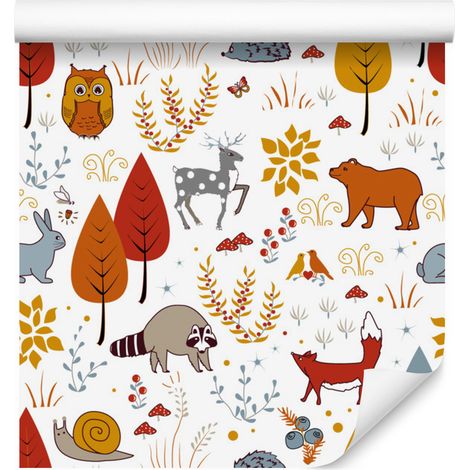 Carta da parati con animali del bosco per soggiorno e camera da letto, 50x1000 cm (1/5)