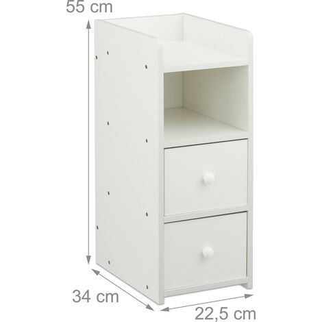 Comodino stretto dal design moderno con 2 cassetti, spazio di archiviazione, 55 x 22,5 x 34 cm in MDF bianco, 130017318