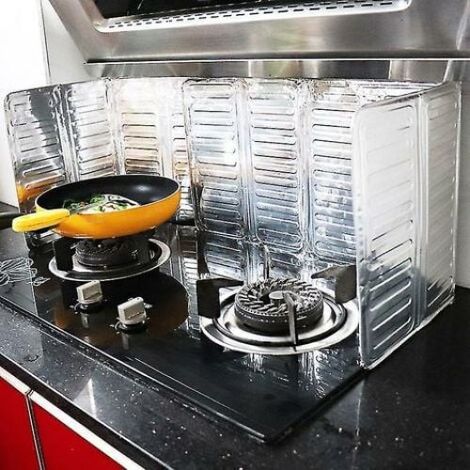 1 déflecteur d'huile pliable pour plaque de cuisson, 3 panneaux, 84 cm x 32 cm, protection anti-éclaboussures, usage sur plans de travail et cuisinières (1/2)