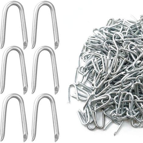 Clou en U pour Grillage 500g(Environ 350 pièces), 25mm Crampillon Cloture Galvanisés, Agrafe Grillage pour Grillage Cloture, Grillage a Mouton, Piquet Cloture Grillage