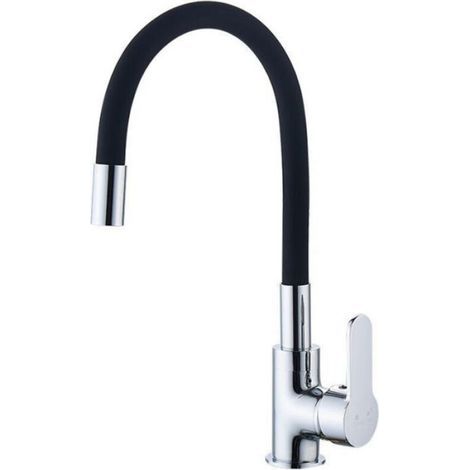 Robinet de cuisine flexible bec haut pivotant gratuit mitigeur d'évier flexible et noir robinet d'évier d'eau chaude et froide (1/5)