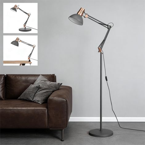JCPYIUL Stehlampe Industrial Style, Schmale Retro‑Stehlampe mit Drucktastenschalter, 3 Verwendungsmodi – Stehleuchte, Tischlampe & Clip‑Lampe, für Wohnzimmer, Schlafzimmer und Büro