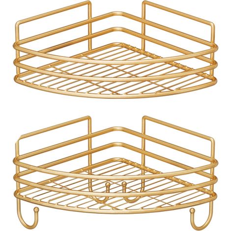 Panier d'angle de douche mural adhésif sans perçage, étagère de salle de bain en or, support A1 Floor (Couche C2) pour toilettes (1/5)