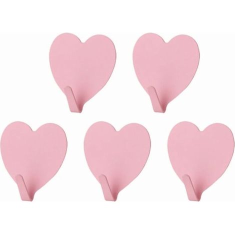 Ensemble de 5 Patères Cœur Rose en Acier Inoxydable - JINFGERNE - Crochets Amovibles et Pratiques pour Salles de Bain, Placards et Plus - Installation Facile sans Outils