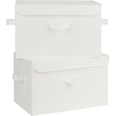Boîtes de Rangement pour Vêtements, Lot de 2 Boîtes de Rangement avec Couvercles en Tissu, Boîtes de Rangement Pliantes pour Étagères, Boîtes de Rangement Blanches pour L'Organisation (1/5)