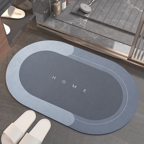 Tapis de bain super absorbants, fins et à séchage rapide (bleus, 40x60 cm chacun, forme ovale) (1/5)