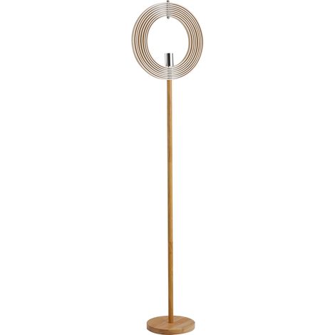 Designer-Stehlampe fürs Wohnzimmer, Lampenschirm mit verstellbaren Holzringen, E27-Fassung, 38 x 160 cm (1/5)