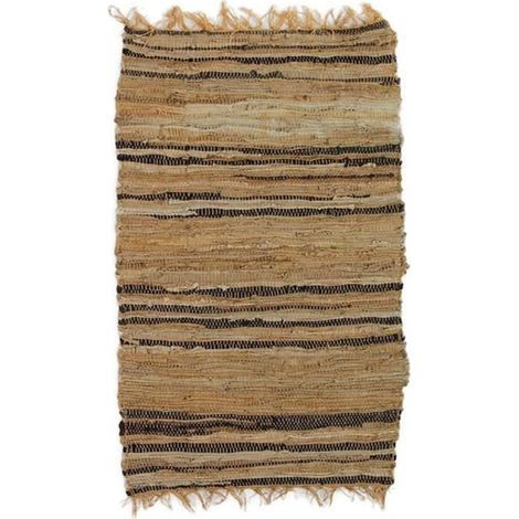 STAIRS - Tapis en cuir rayures fines noir marron 85x50 (1/4)