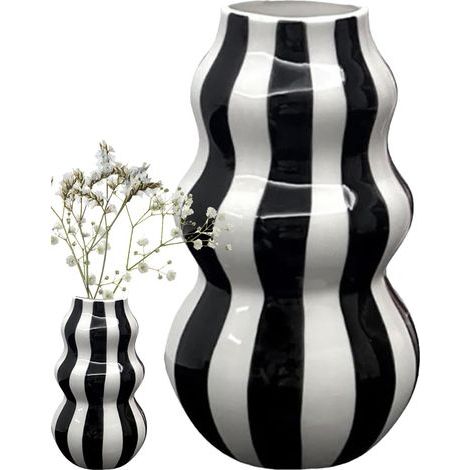 Vase en céramique à rayures – Récipient à fleurs esthétique, artisanat décoratif pour appartement, salle de bain, cuisine, intérieur, centre de table pour décoration d'intérieur, vase moderne et (1/5)