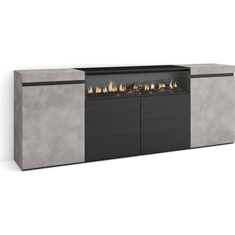 Skraut Home Credenza, Mobile, Cucina Madia, mobile ingresso 200x75x35cm 4 Porte Camino elettrico Stile moderno Cemento (1/5)