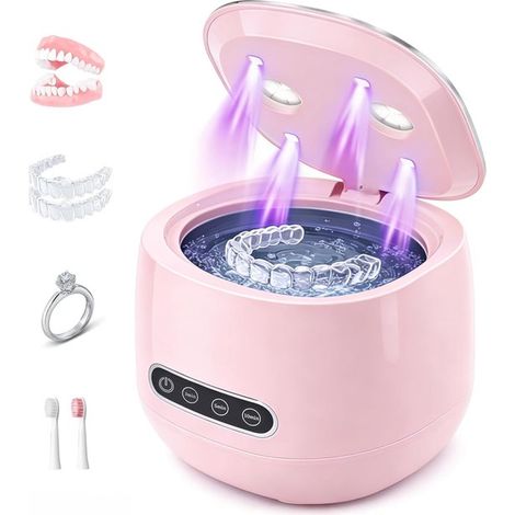 Limpiador ultrasónico de prótesis dentales y aparatos de ortodoncia de 45 kHz con luz UVC - Rosa (1/5)