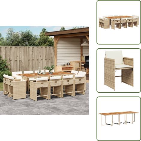 The Living Store Set comedor de jardín con cojines 13 pzas ratán sintético beige - Sillas de jardín