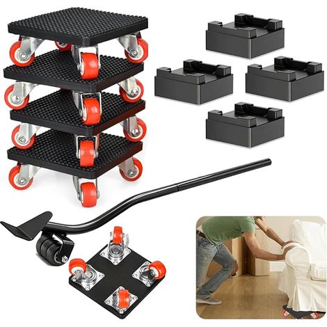 Furniture Lever Kit, Wheels for Furniture with 630 mm Extension Bar, 4 Wheel Rotatable 360 Degrees, Maximum Load 500 kg, for Moving Refrigerators, Sofa, Washing Machine, etc. (1/5)