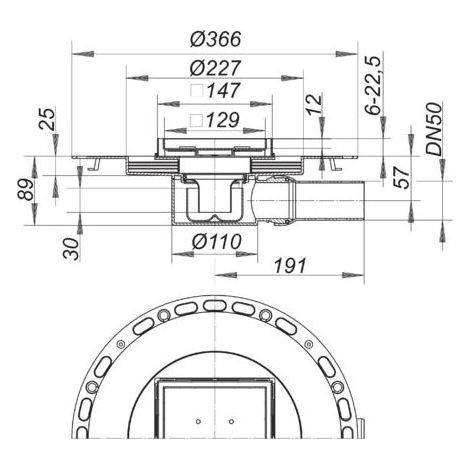 DALLMER Siphon de sol TistoStone Plan VC 15, DN 50, 150 x 150 mm, 516220